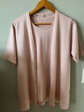 Powder Pink two pieces sleeveless Top and Cardigan Set